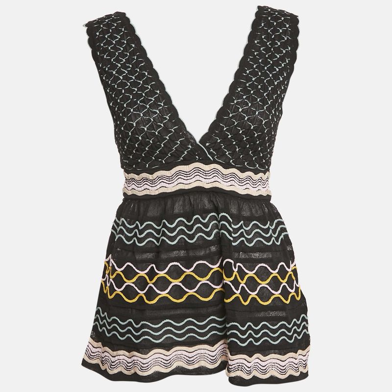 M Missoni Black Patterned Knit Sleeveless Sweater Top S